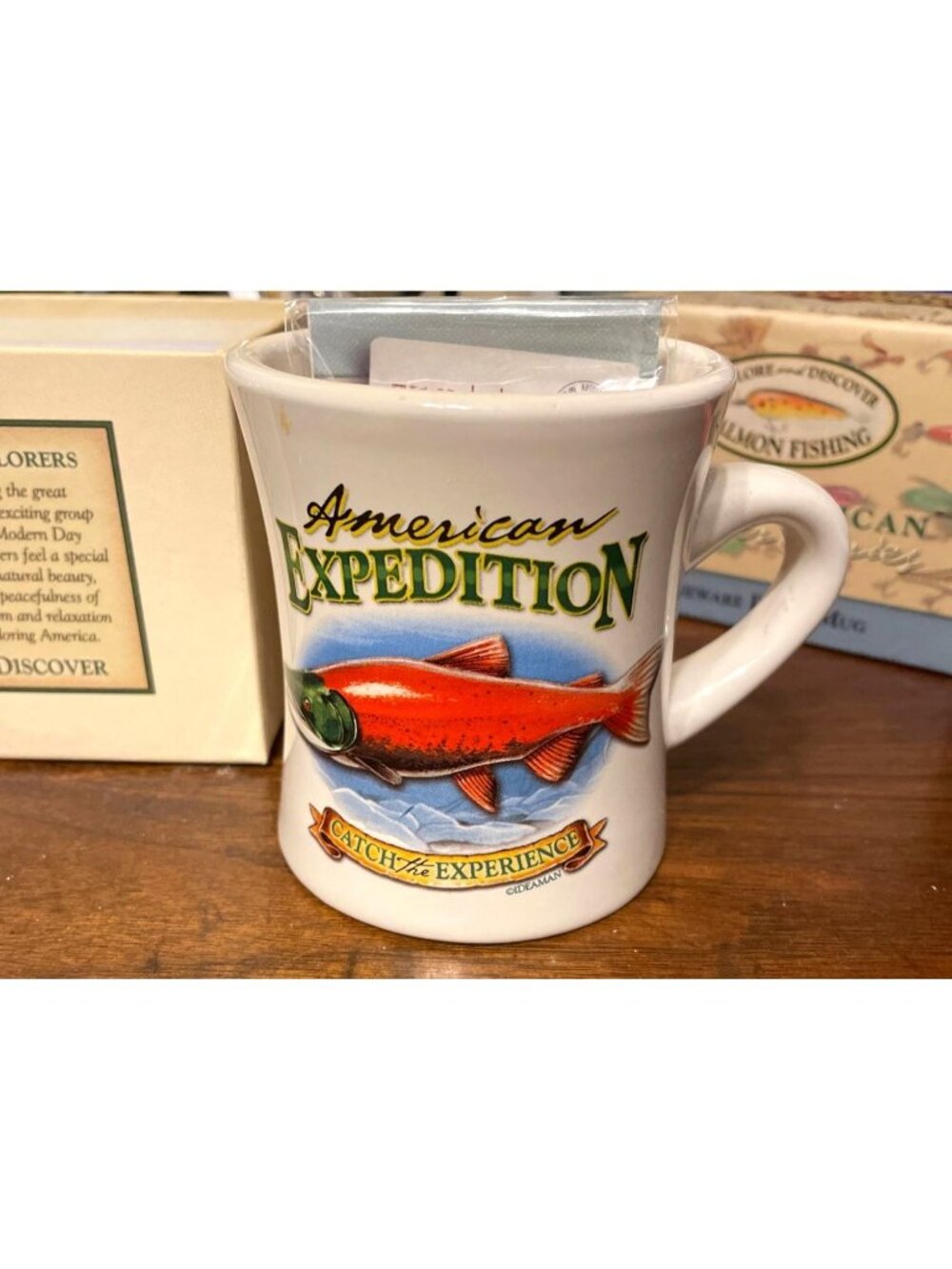 American Expedition Salmon Fishing Diner Mug Stoneware North American Angler NIB